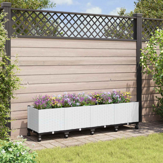 Garden Planter with Wheels White 160 x 40 x 48 cm PP