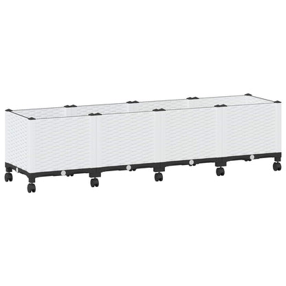 Garden Planter with Wheels White 160 x 40 x 48 cm PP