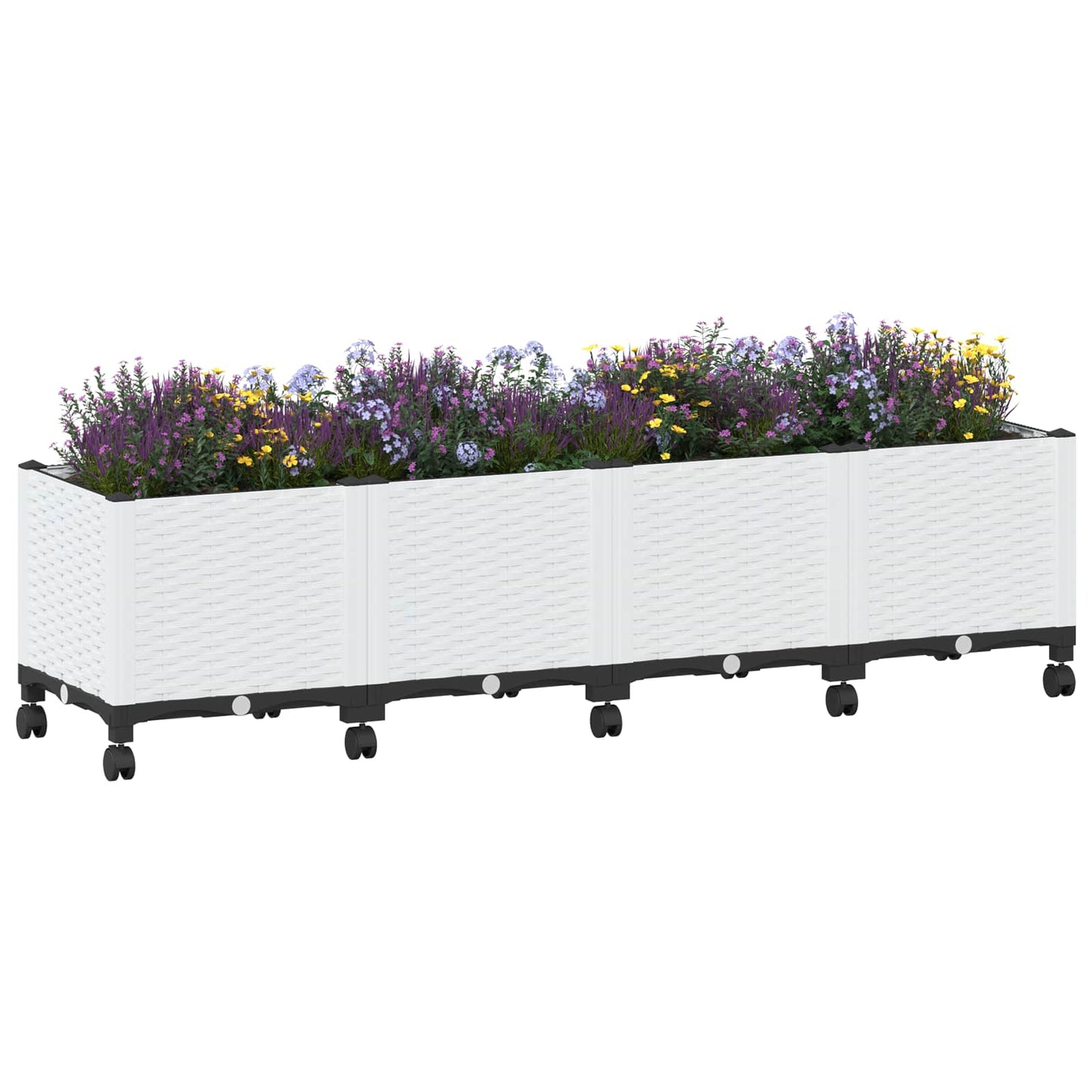 Garden Planter with Wheels White 160 x 40 x 48 cm PP