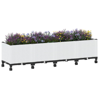 Garden Planter with Wheels White 160 x 40 x 48 cm PP