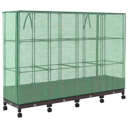 Garden Planter with Greenhouse Cover&Wheels 4 pcs Brown PP