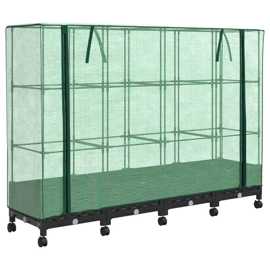 Garden Planter with Greenhouse Cover&Wheels 4 pcs Black PP