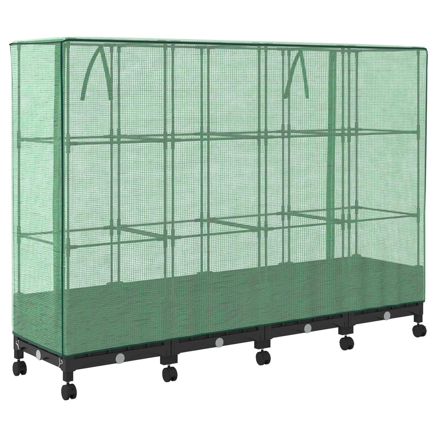 Garden Planter with Greenhouse Cover&Wheels 4 pcs Black PP