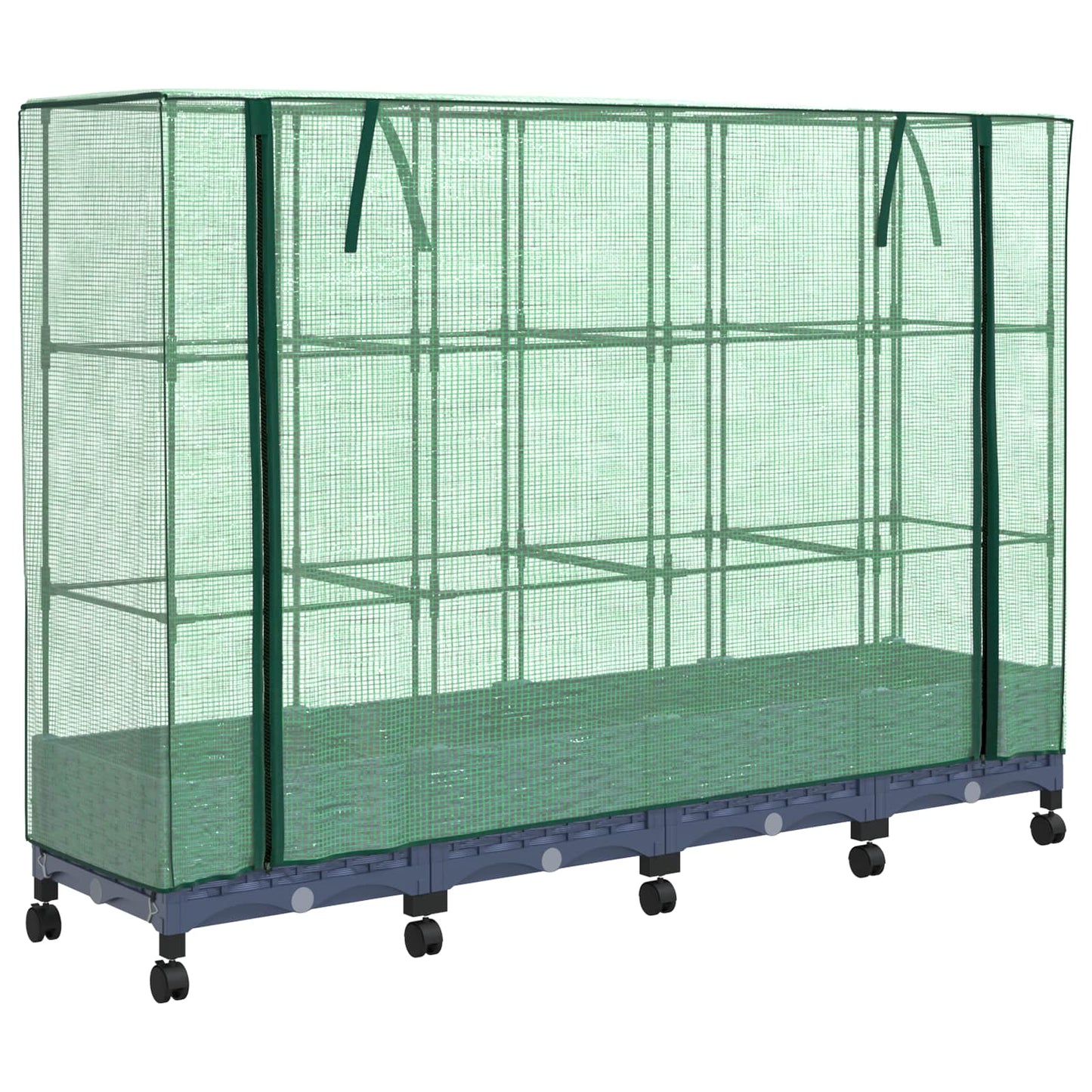 Garden Planter with Greenhouse Cover&Wheels 4 pcs Blue Grey PP