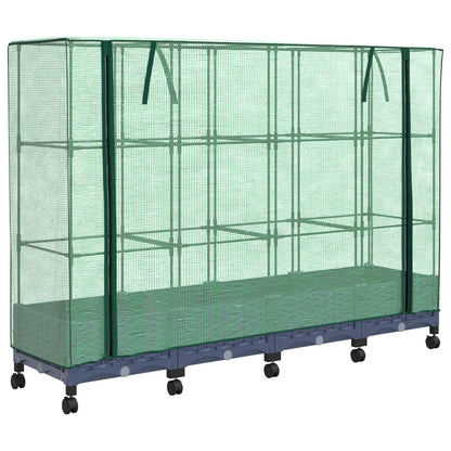 Garden Planter with Greenhouse Cover&Wheels 4 pcs Blue Grey PP
