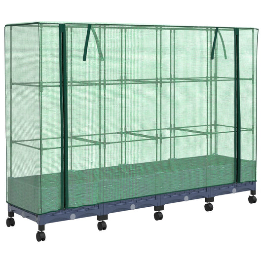Garden Planter with Greenhouse Cover&Wheels 4 pcs Blue Grey PP
