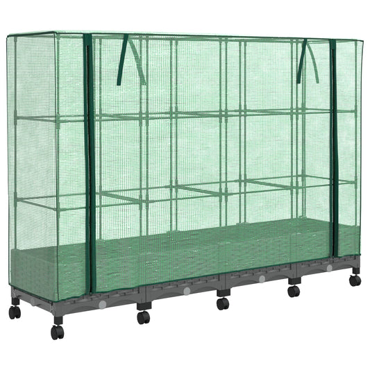 Garden Planter with Greenhouse Cover&Wheels 4 pcs Light Grey PP