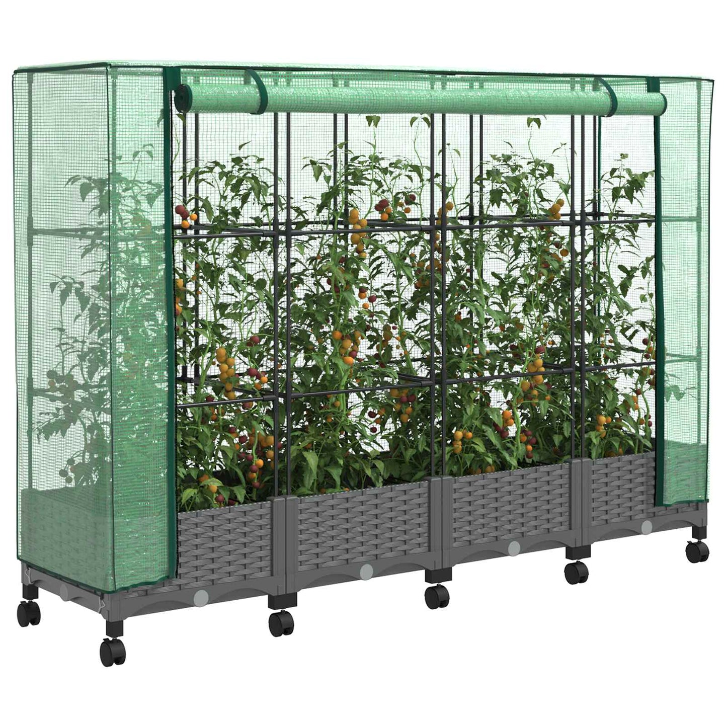 Garden Planter with Greenhouse Cover&Wheels 4 pcs Light Grey PP