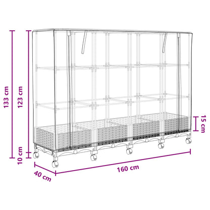 Garden Planter with Greenhouse Cover&Wheels 4 pcs Light Grey PP