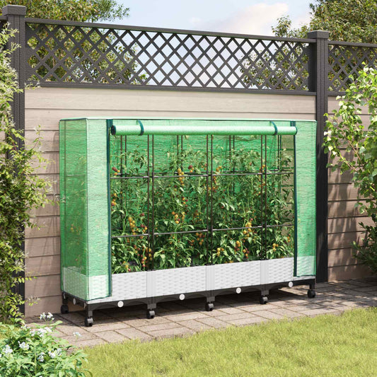Garden Planter with Greenhouse Cover&Wheels 4 pcs White PP
