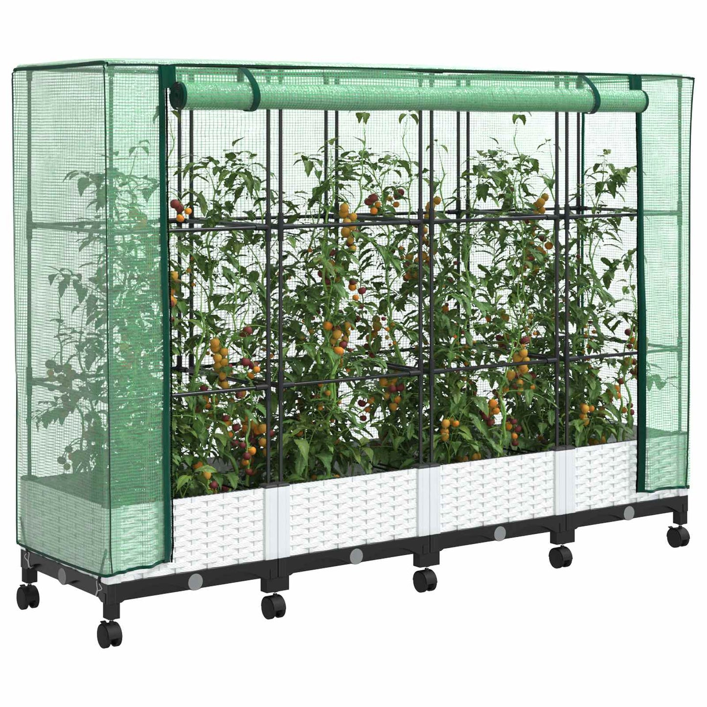 Garden Planter with Greenhouse Cover&Wheels 4 pcs White PP