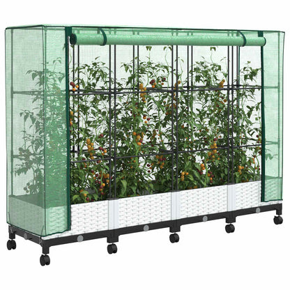 Garden Planter with Greenhouse Cover&Wheels 4 pcs White PP