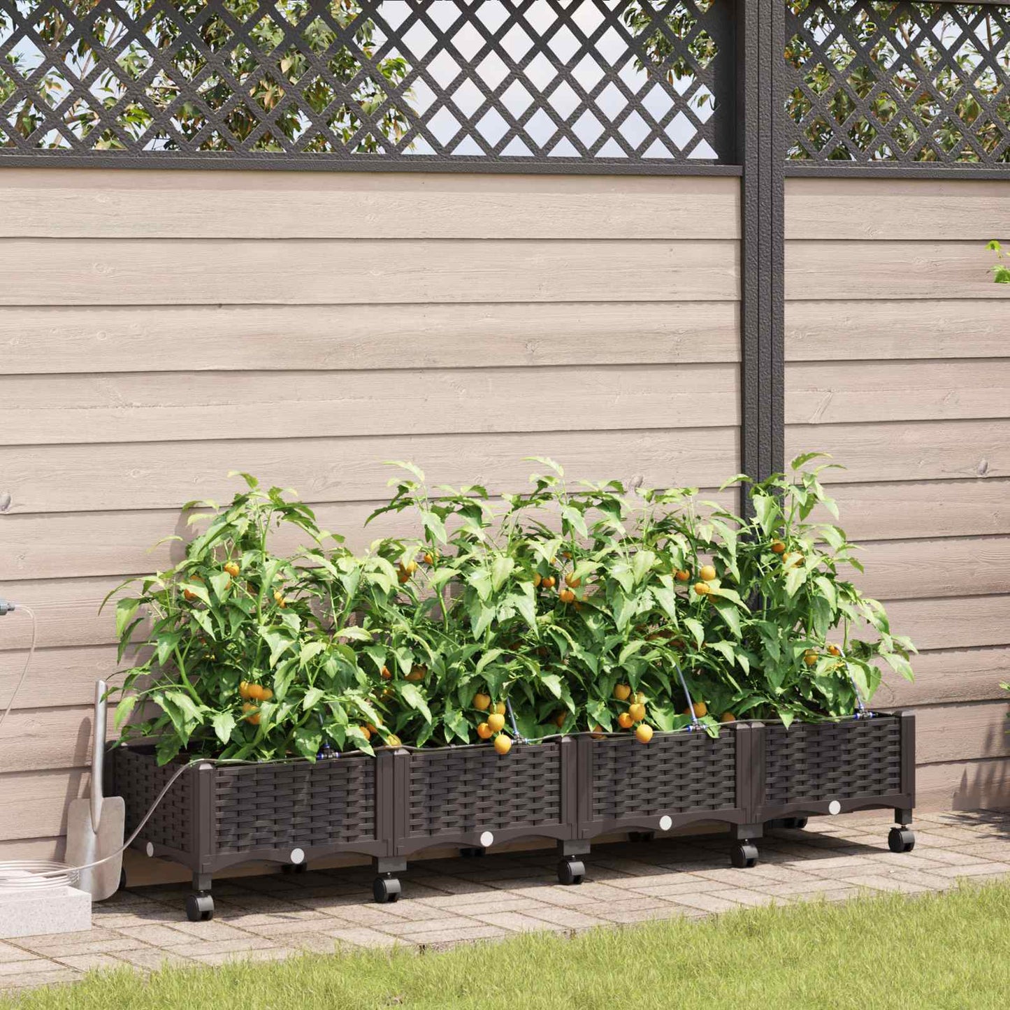 Garden Planter with Irrigation&Wheels 4 pcs Brown PP