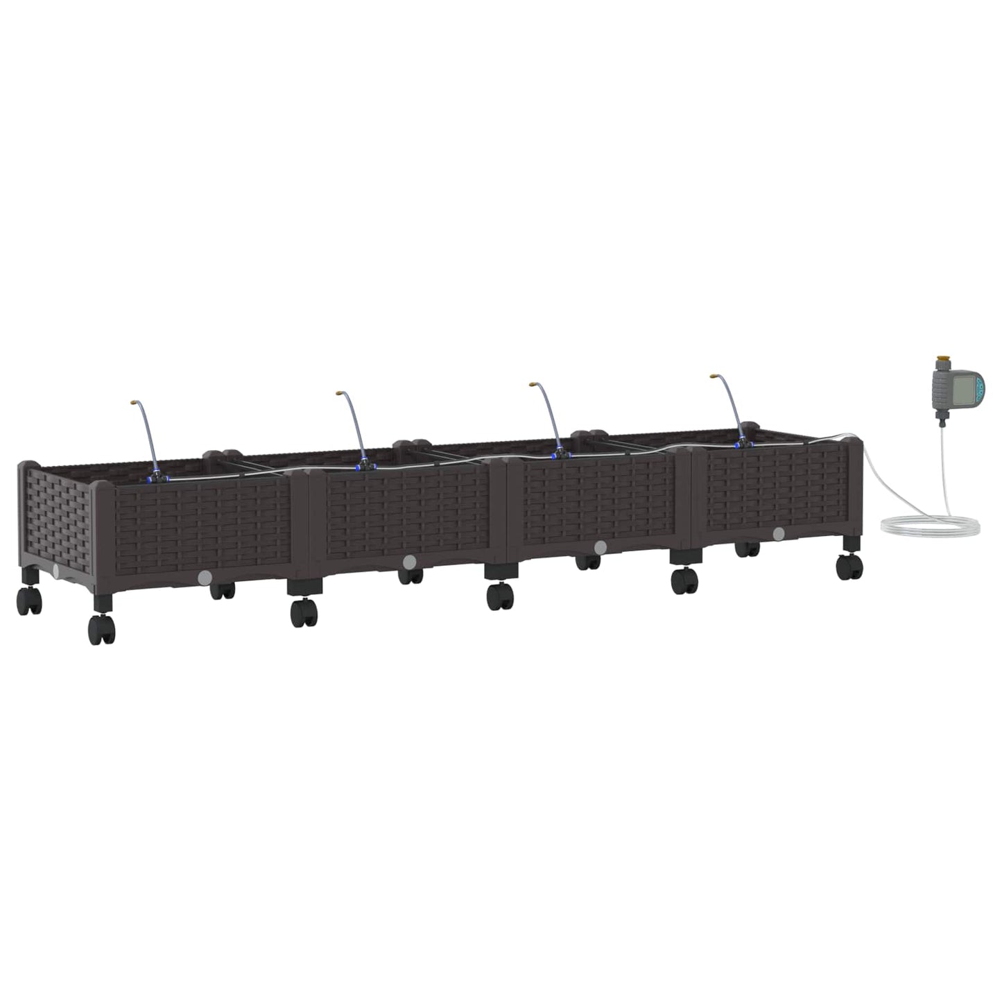 Garden Planter with Irrigation&Wheels 4 pcs Brown PP