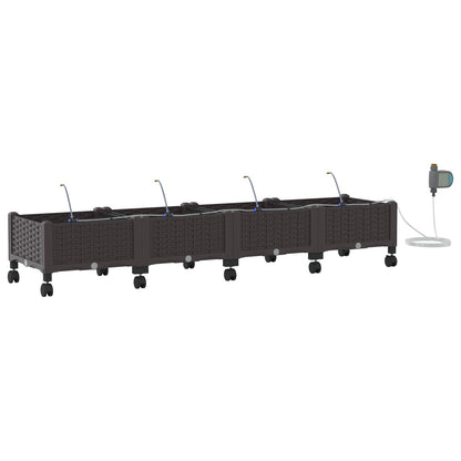 Garden Planter with Irrigation&Wheels 4 pcs Brown PP