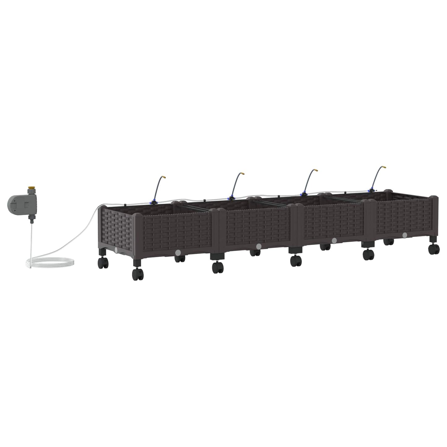 Garden Planter with Irrigation&Wheels 4 pcs Brown PP
