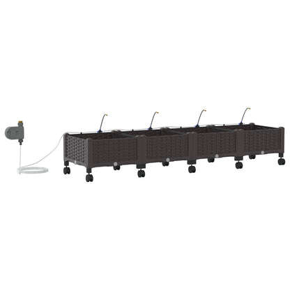 Garden Planter with Irrigation&Wheels 4 pcs Brown PP