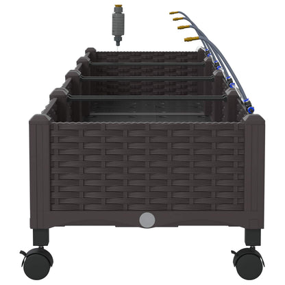 Garden Planter with Irrigation&Wheels 4 pcs Brown PP