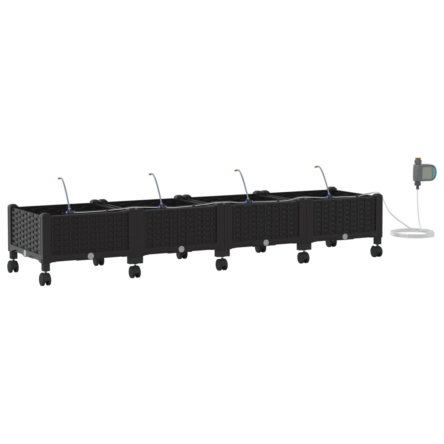 Garden Planter with Irrigation&Wheels 4 pcs Black PP