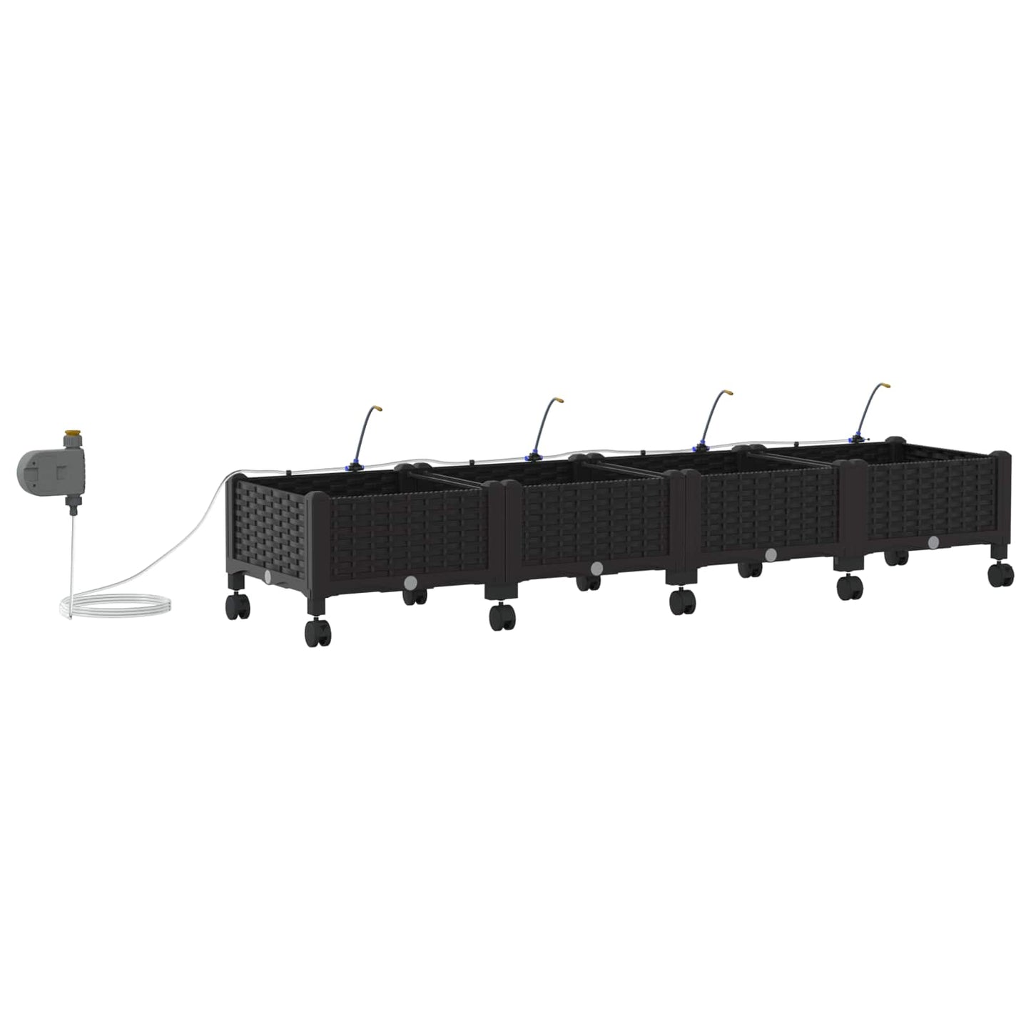 Garden Planter with Irrigation&Wheels 4 pcs Black PP