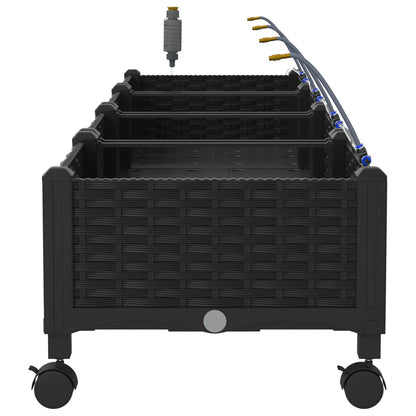 Garden Planter with Irrigation&Wheels 4 pcs Black PP