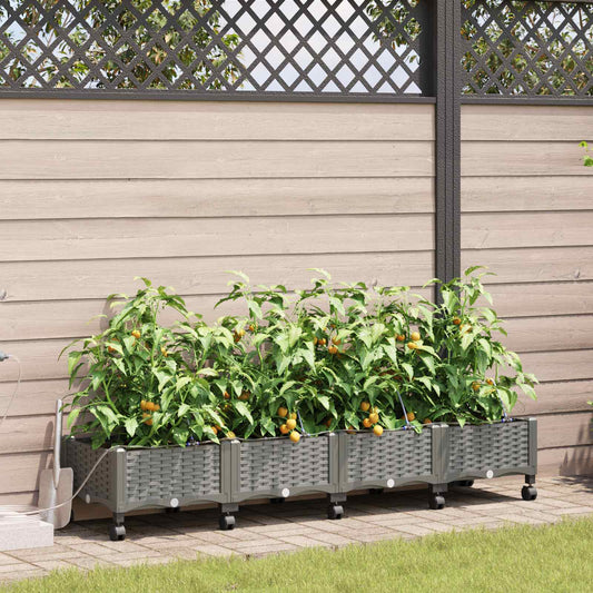 Garden Planter with Irrigation&Wheels 4 pcs Light Grey PP