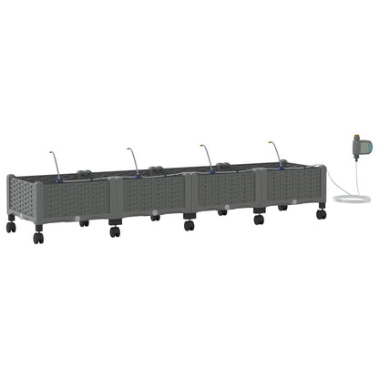 Garden Planter with Irrigation&Wheels 4 pcs Light Grey PP