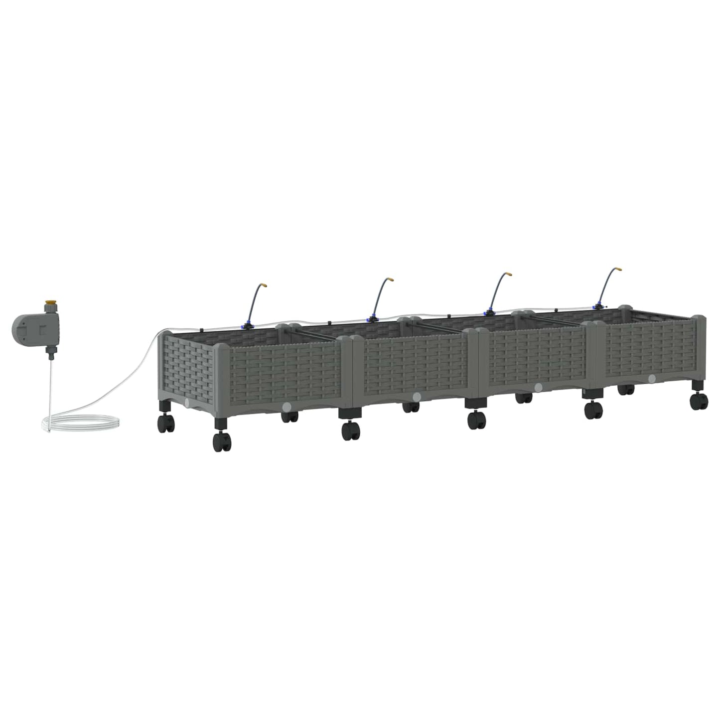 Garden Planter with Irrigation&Wheels 4 pcs Light Grey PP