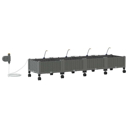 Garden Planter with Irrigation&Wheels 4 pcs Light Grey PP