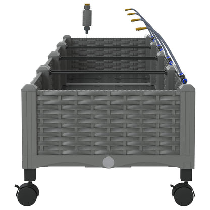Garden Planter with Irrigation&Wheels 4 pcs Light Grey PP