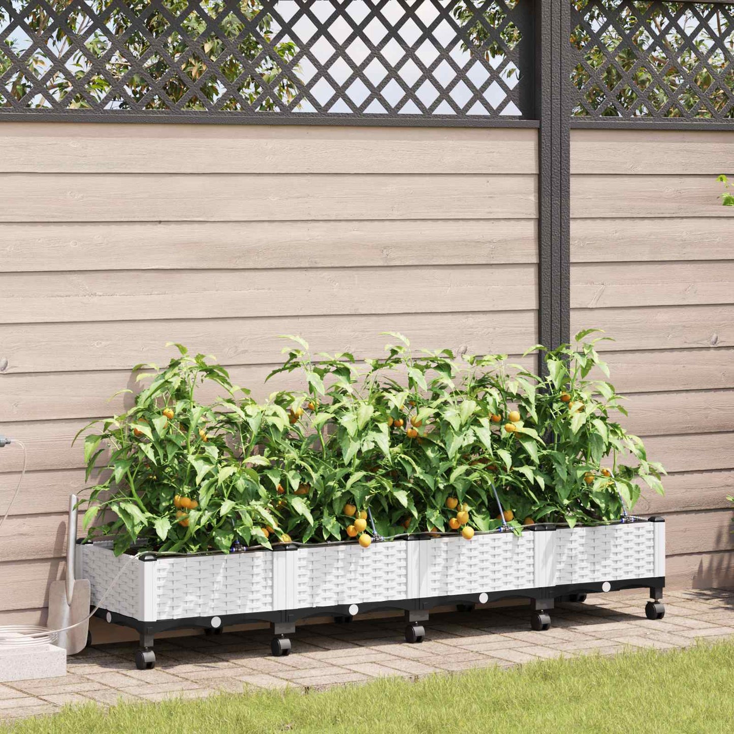 Garden Planter with Irrigation&Wheels 4 pcs White PP