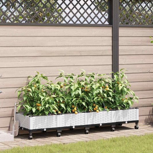 Garden Planter with Irrigation&Wheels 4 pcs White PP