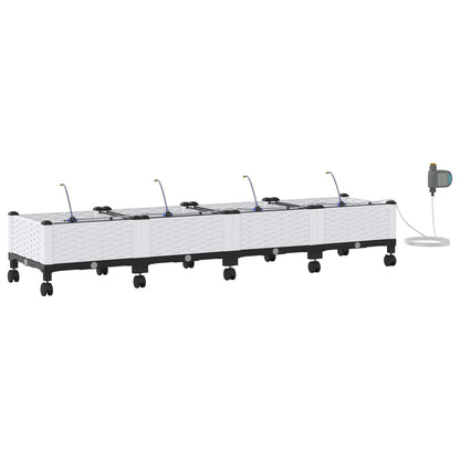 Garden Planter with Irrigation&Wheels 4 pcs White PP