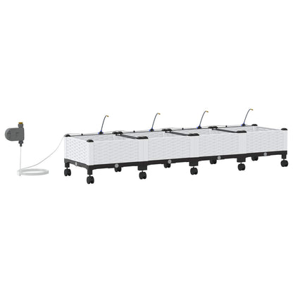 Garden Planter with Irrigation&Wheels 4 pcs White PP