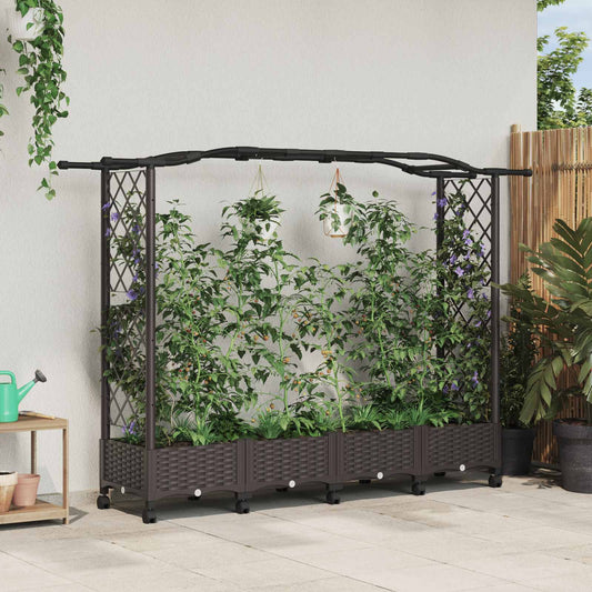 Raised Bed with Trellis and Roof Brown 207 x 40 x 129 cm PP