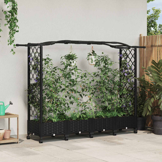 Raised Bed with Trellis and Roof Black 207 x 40 x 129 cm PP