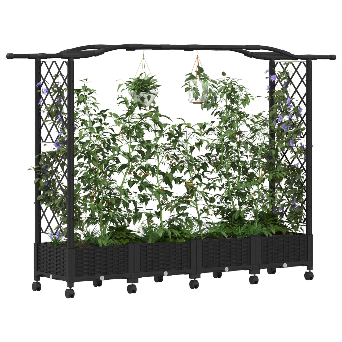 Raised Bed with Trellis and Roof Black 207 x 40 x 129 cm PP
