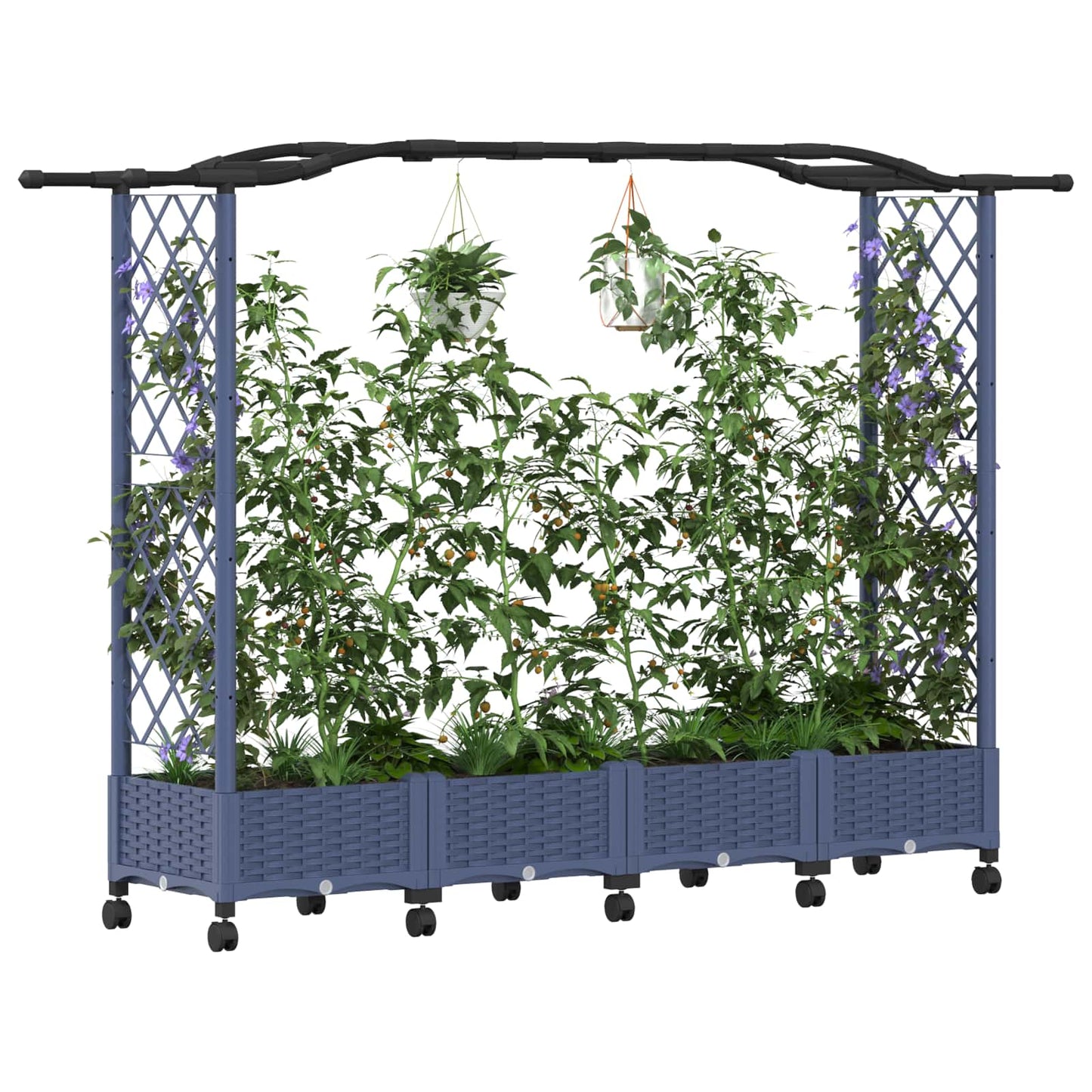Raised Bed with Trellis and Roof Grey 207 x 40 x 129 cm PP
