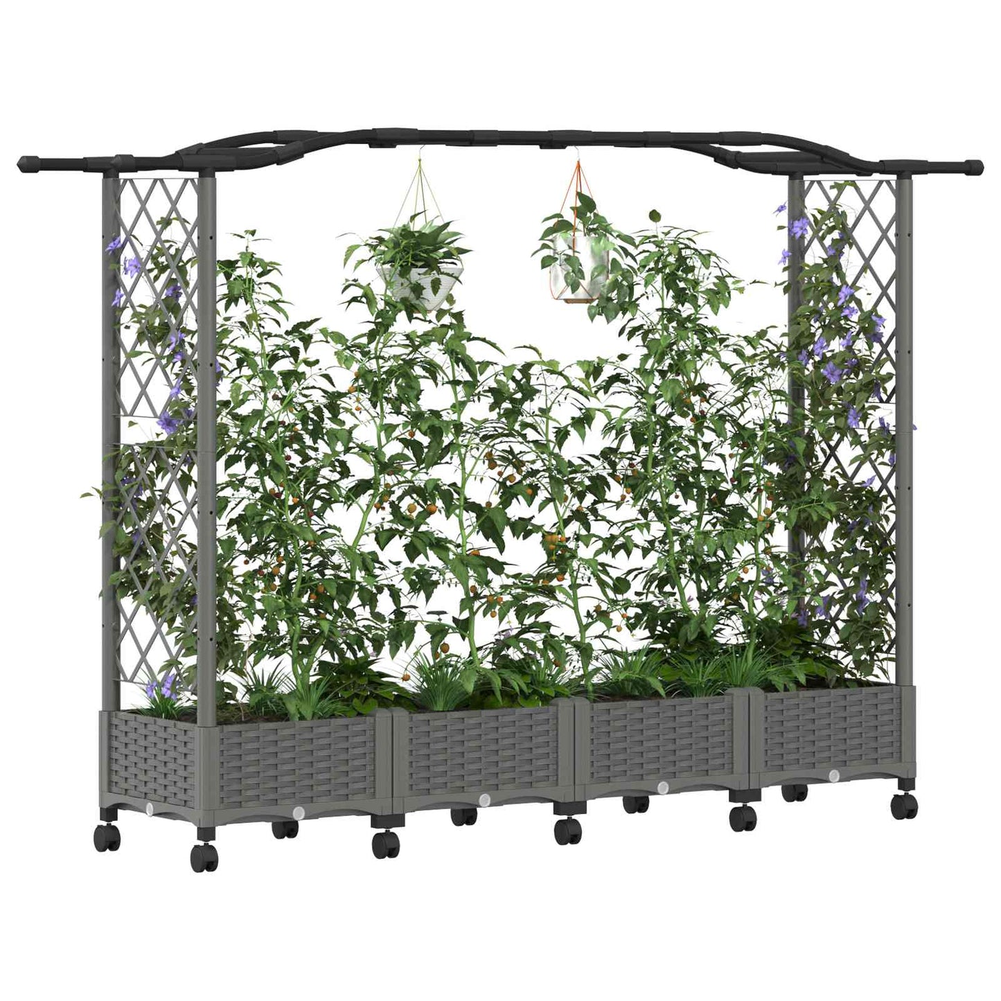 Raised Bed with Trellis and Roof Light Grey 207 x 40 x 129 cm