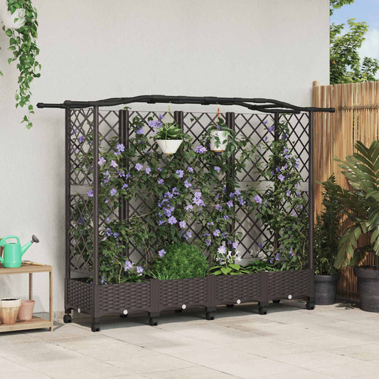 Raised Bed with Trellis and Roof Brown 203.5 x 40 x 129 cm PP