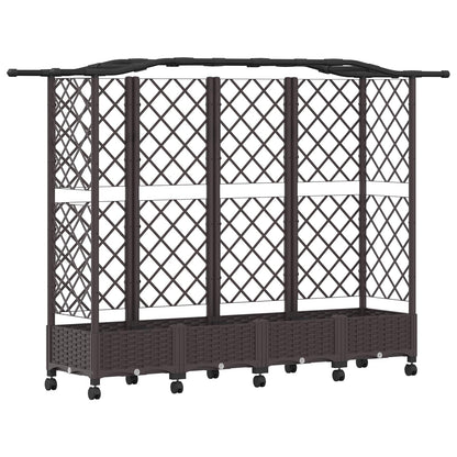 Raised Bed with Trellis and Roof Brown 203.5 x 40 x 129 cm PP
