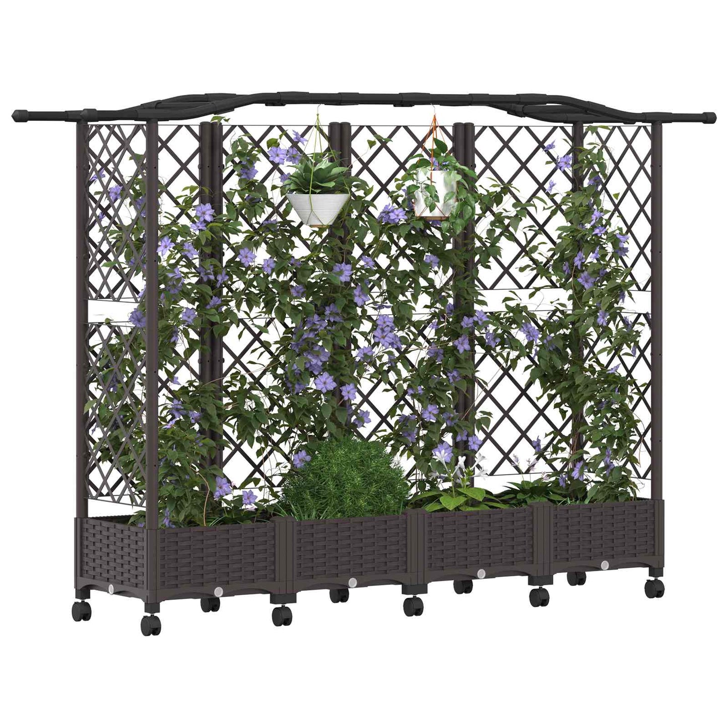 Raised Bed with Trellis and Roof Brown 203.5 x 40 x 129 cm PP