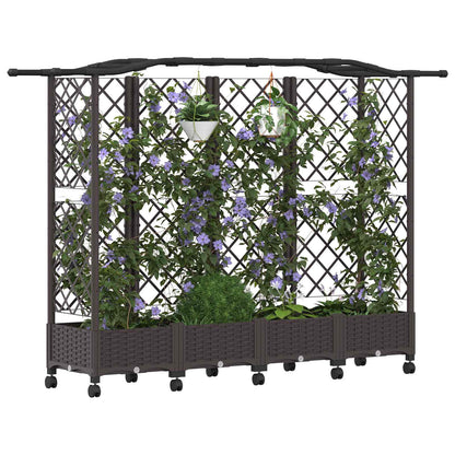 Raised Bed with Trellis and Roof Brown 203.5 x 40 x 129 cm PP