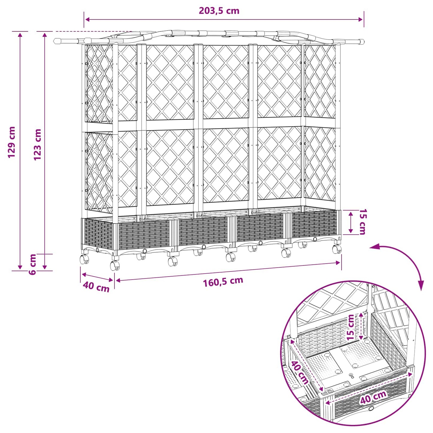 Raised Bed with Trellis and Roof Brown 203.5 x 40 x 129 cm PP