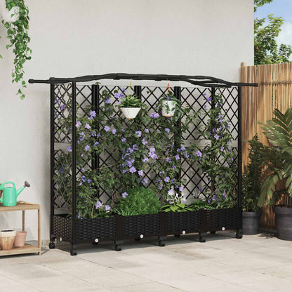 Raised Bed with Trellis and Roof Black 203.5 x 40 x 129 cm PP