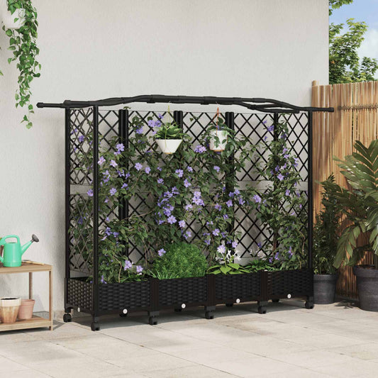 Raised Bed with Trellis and Roof Black 203.5 x 40 x 129 cm PP