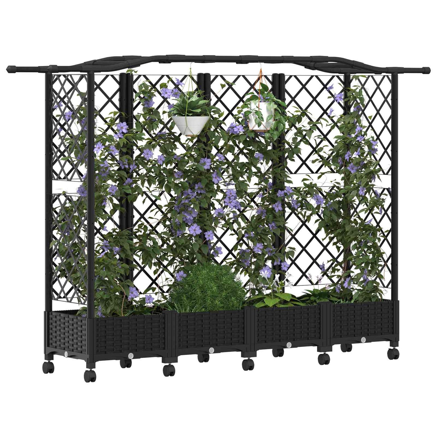 Raised Bed with Trellis and Roof Black 203.5 x 40 x 129 cm PP