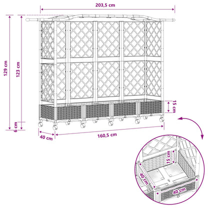 Raised Bed with Trellis and Roof Black 203.5 x 40 x 129 cm PP