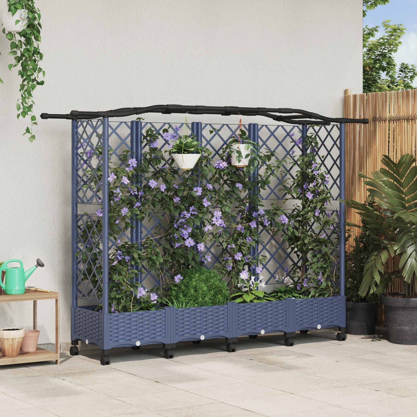 Raised Bed with Trellis and Roof Grey 203.5 x 40 x 129 cm PP