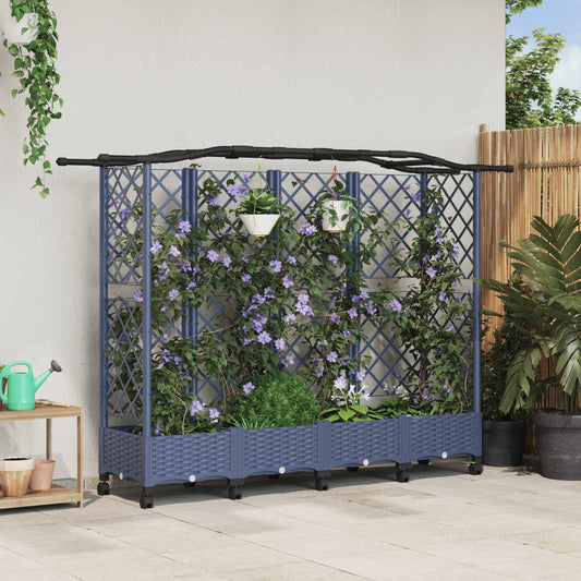 Raised Bed with Trellis and Roof Grey 203.5 x 40 x 129 cm PP